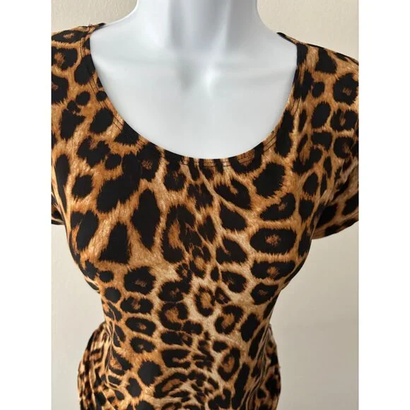 Annabelle usa Top Medium Leopard Print Short Sleeve Ruched Y2K Jungle Core Punk - Picture 8 of 14